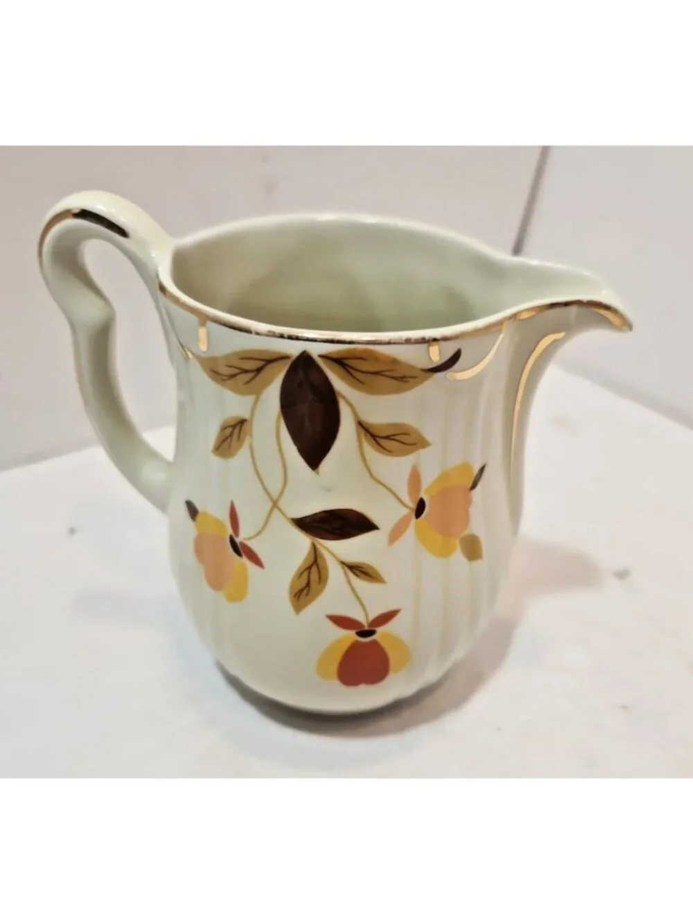 Vintage Hall's Jewel Tea Autumn Leaf Mary Dunbar Rayed Creamer Grease Bowl & Lid